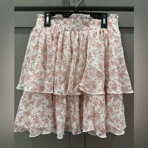 Feminine Floral Tiered Skirt - Pink with Cream background from Illa Illa size M